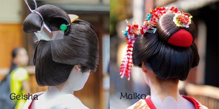 Sự khác biệt rõ rệt trong cách búi tóc giữa Geisha và Maiko